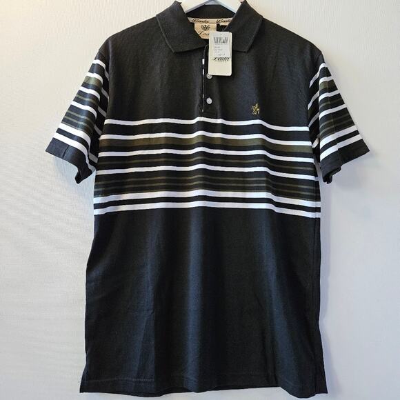 Lada [Read] Striped Men's Polo Dark Gray Short Sleeve Size Medium - Picture 1 of 13